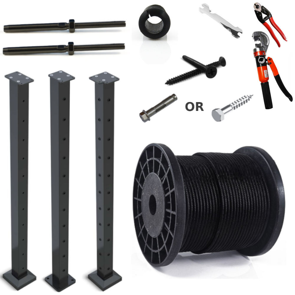 DIY BUNDLE - Black Aluminium Posts, Black Wire Balustrade & Tools