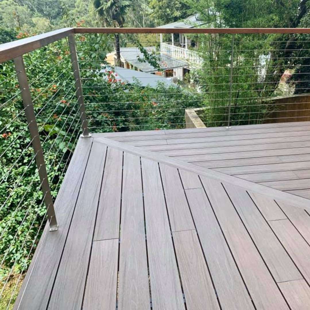 Square Stainless Steel Posts with Stairs & Wire Balustrade